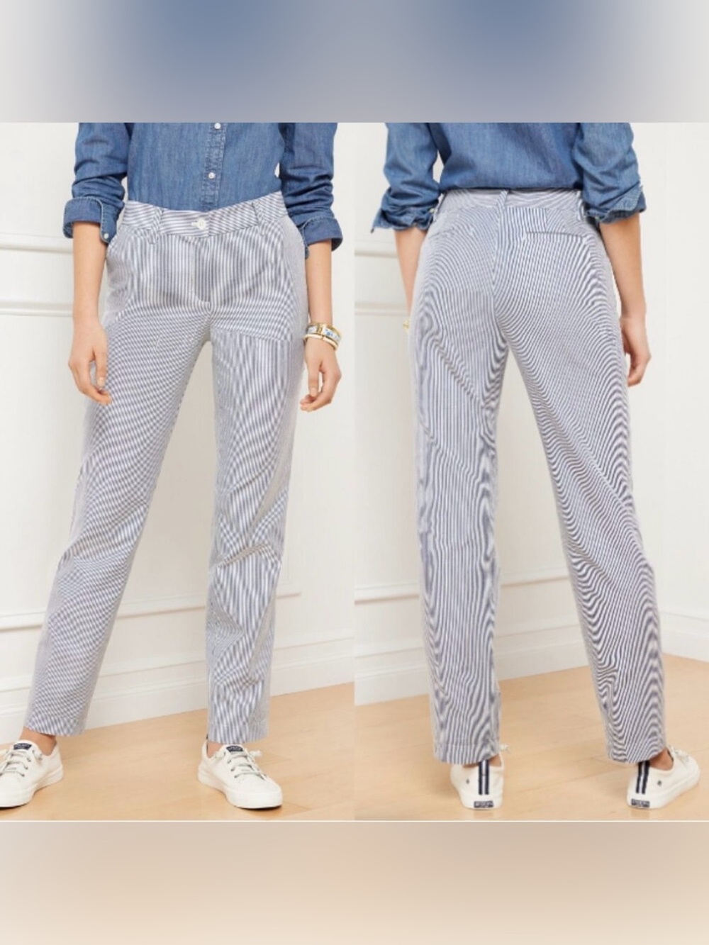 Talbots The Perfect Chino Pants Blue White Stripe Seersucker NWT Cotton 6P